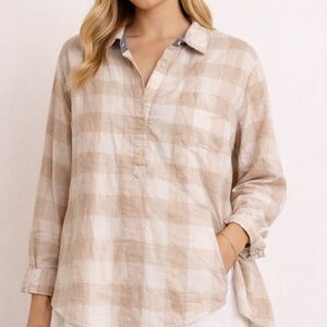 Tommy Hilfiger Beige Plaid Half Button Shirt Size L  Classic